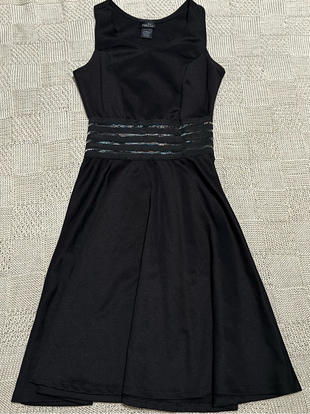Rue21 Black Illusion Mesh Striped Midriff Fit & Flare Mini Dress XS